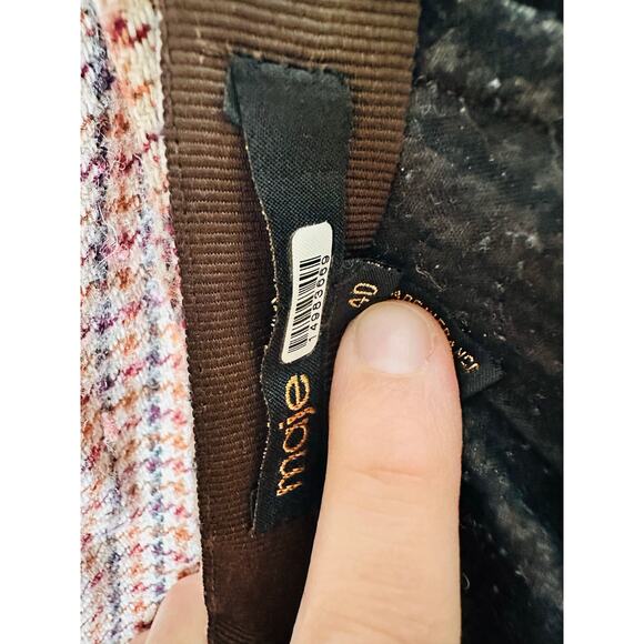 MAJE Jaisa Brown Plaid Wool Blend Front Back Slit Edgy Pencil Skirt Size US 8 - Picture 10 of 16